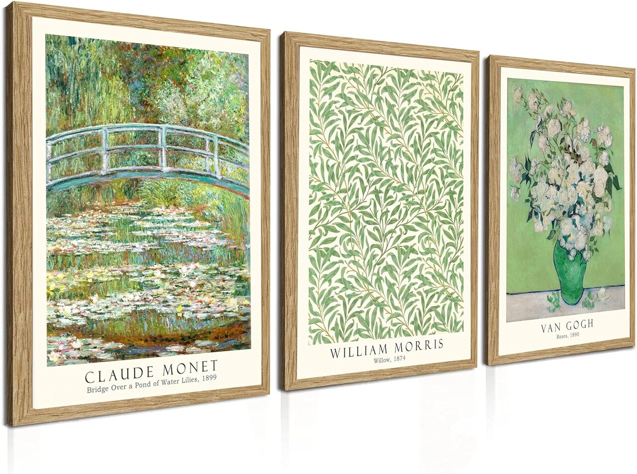 Summer Framed Grass Wall Decor Canvas Set of 3, Matisse Wall Art Framed Prints, Mid Century Modern Art, Van Gogh Morris Floral Botanical Wall Decor for Living Room, Bathroom, Bedroom, 12x16